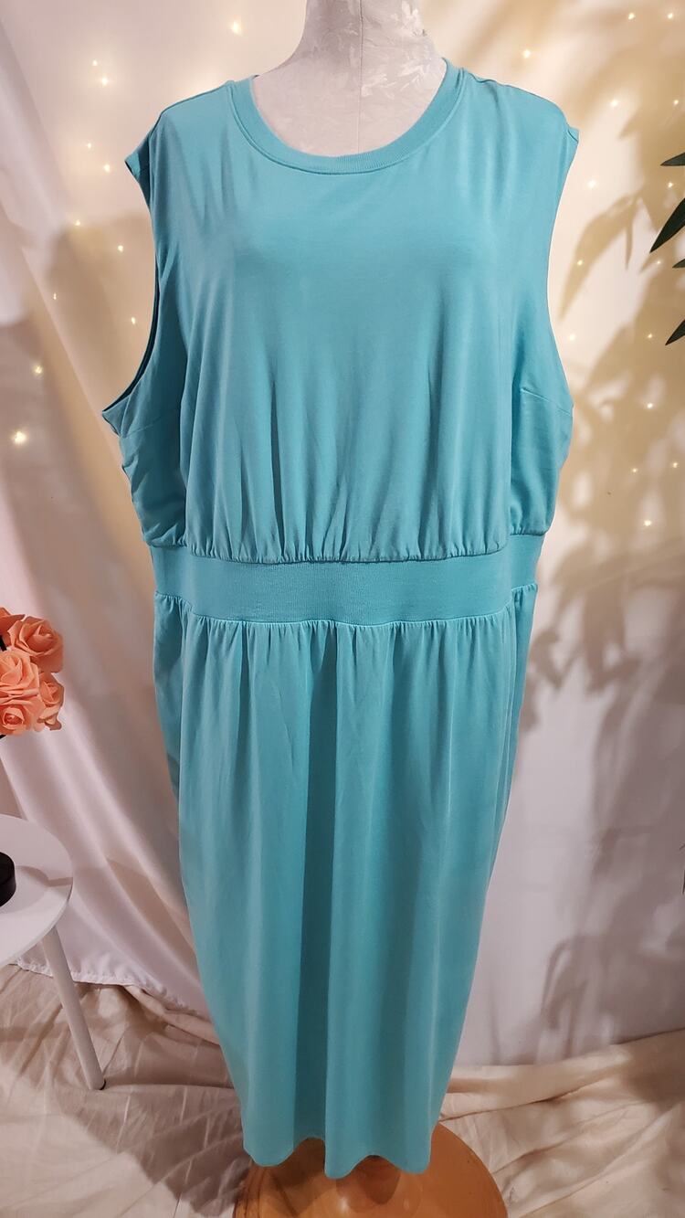 Athleta NWT Santorini Cinch Dress Womens Plus Size 2X Gulf Green Athleisure Soft